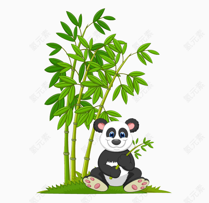  卡通手绘大熊猫吃竹子