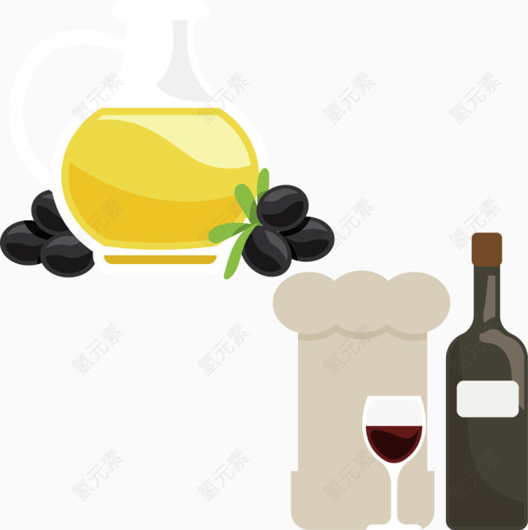 橄榄油红酒简易画卡通手绘图标元素