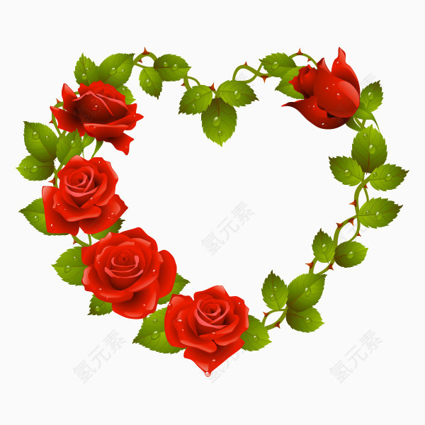 红色玫瑰花爱心边框