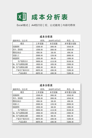 专业实用公司成本分析表excel模板