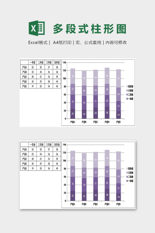 数据可视化多段组合柱形图excel模板下载