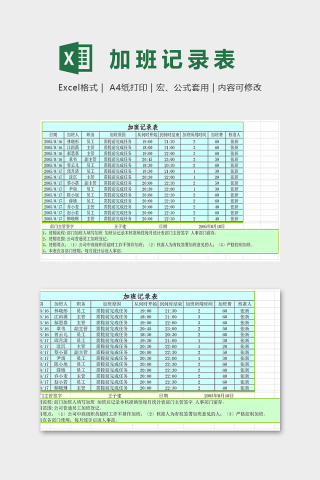 实用专业员工加班记录明细表excel模板下载