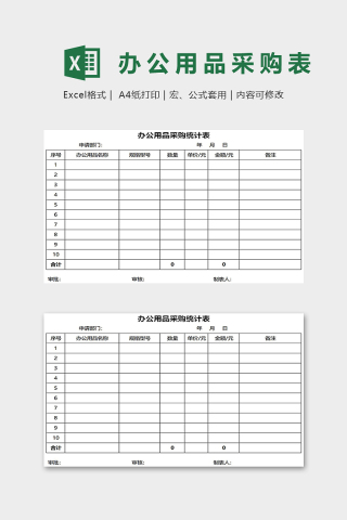 公司部门办公用品采购统计表下载