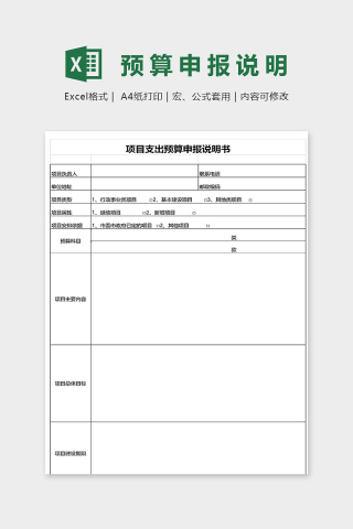 项目支出预算申报说明书表格excel模板下载