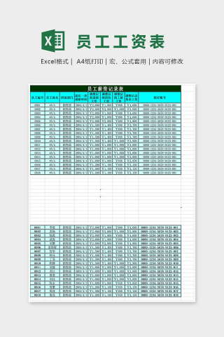 小清新员工过往薪资记录表Excel下载