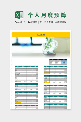 专业详细个人月度预算表excel模板下载