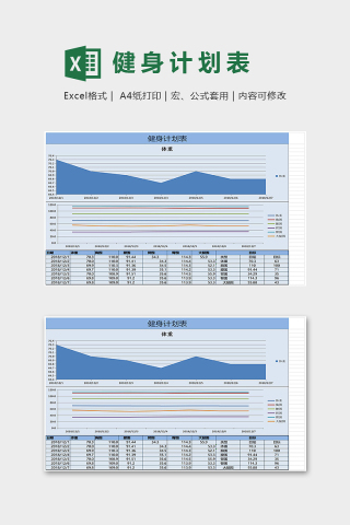 淡雅蓝色健身计划图表excel模版