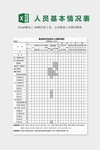 事业单位技术人员基本情况表格Excel下载