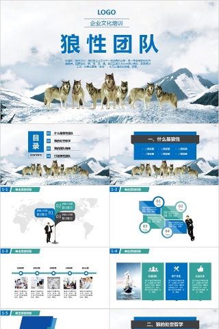 狼文化狼性企业团队合作企业团队建设培训课件PPT模板下载