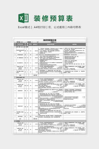 专业高端装修预算报价表excel模板下载