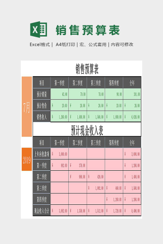 简单双色销售预算表Excel