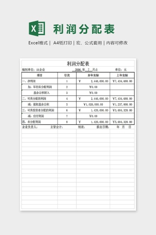 利润及利润分配表Excel下载