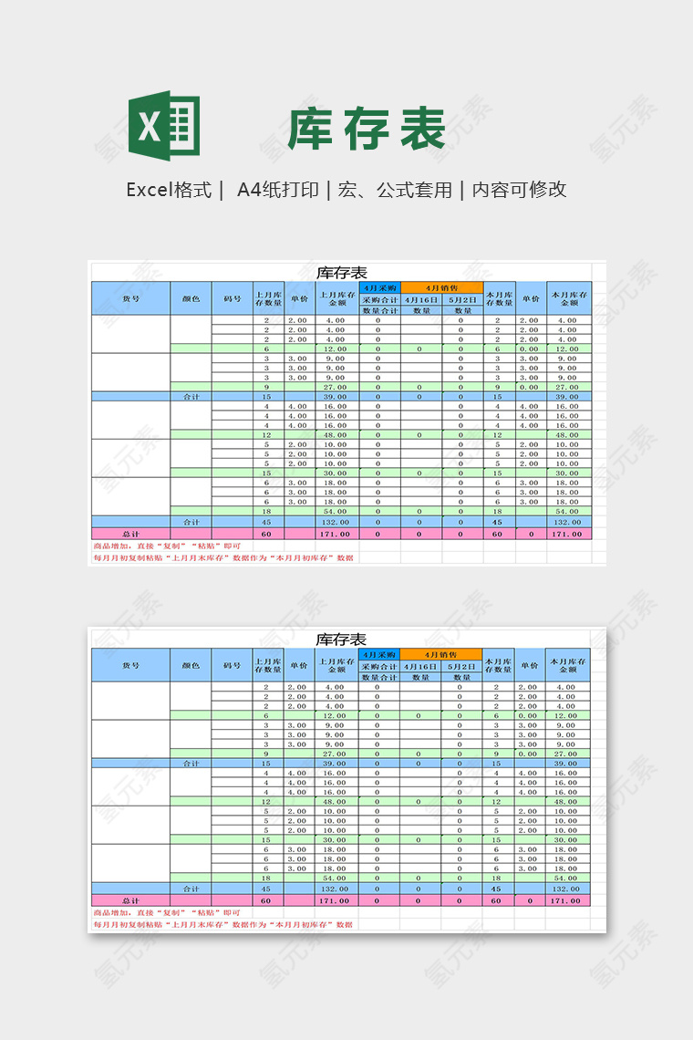 仓库库存表销售明细表excel模板