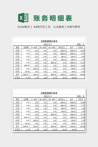 简约精美大方应收账款账龄分析Excel下载