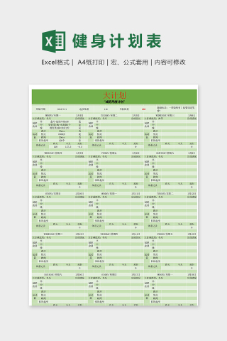 专业减肥健身月度大计划excel模版下载