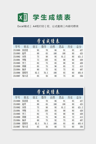 专业标准学校通用学生成绩表下载