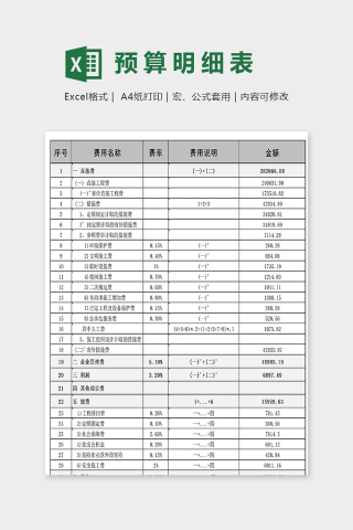 工程造价费用统计预算明细表下载