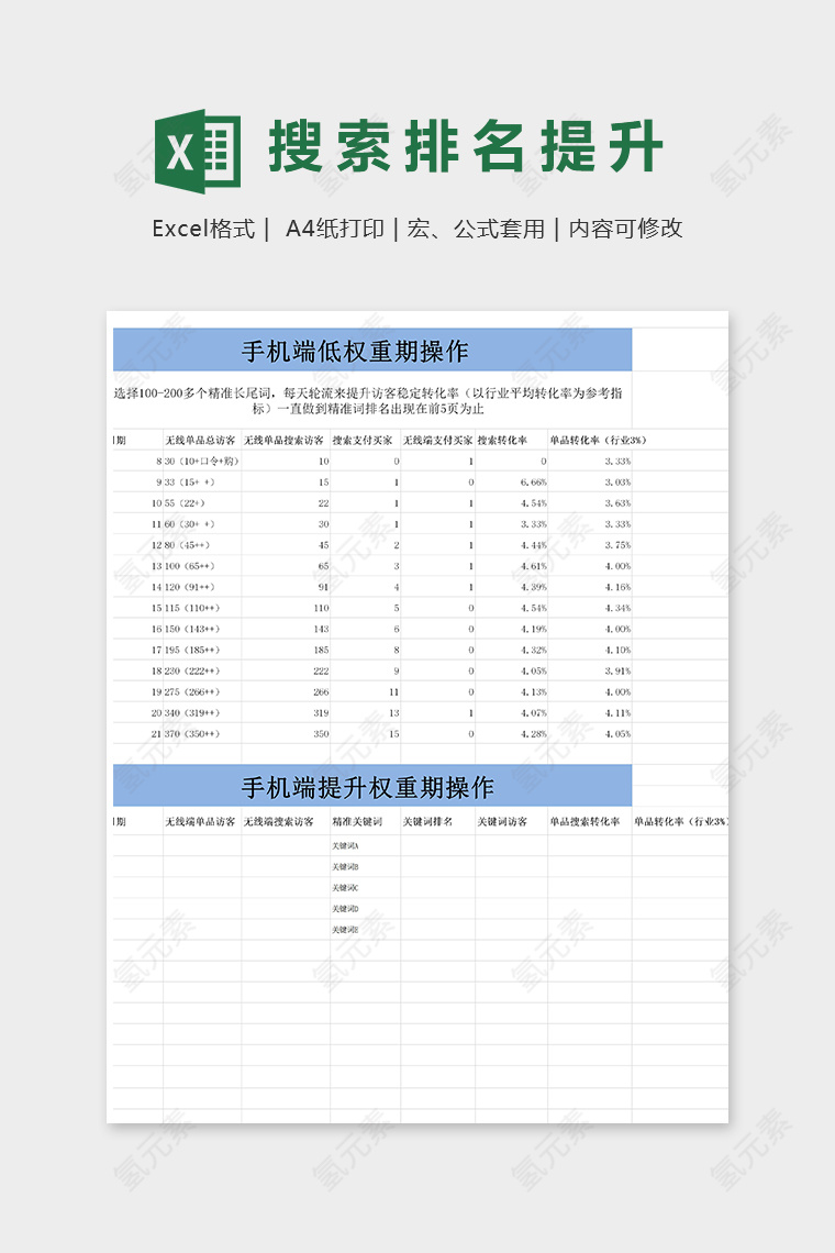 手机端搜索排名提升表excel模板