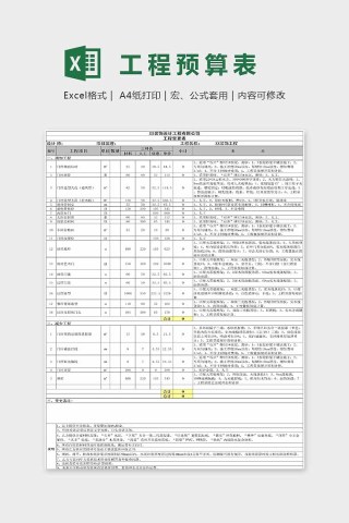 简约精美工程预算统计表Excel下载