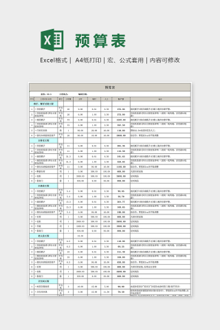 简单详细精美预算数据表Excel