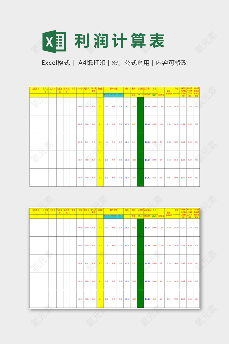 专业抢购购物利润计算表excel模板