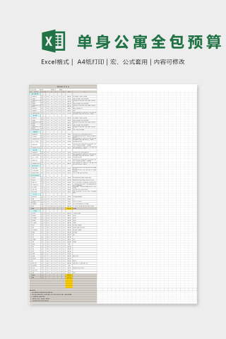 35平米单身公寓全包预算Excel表格模版下载