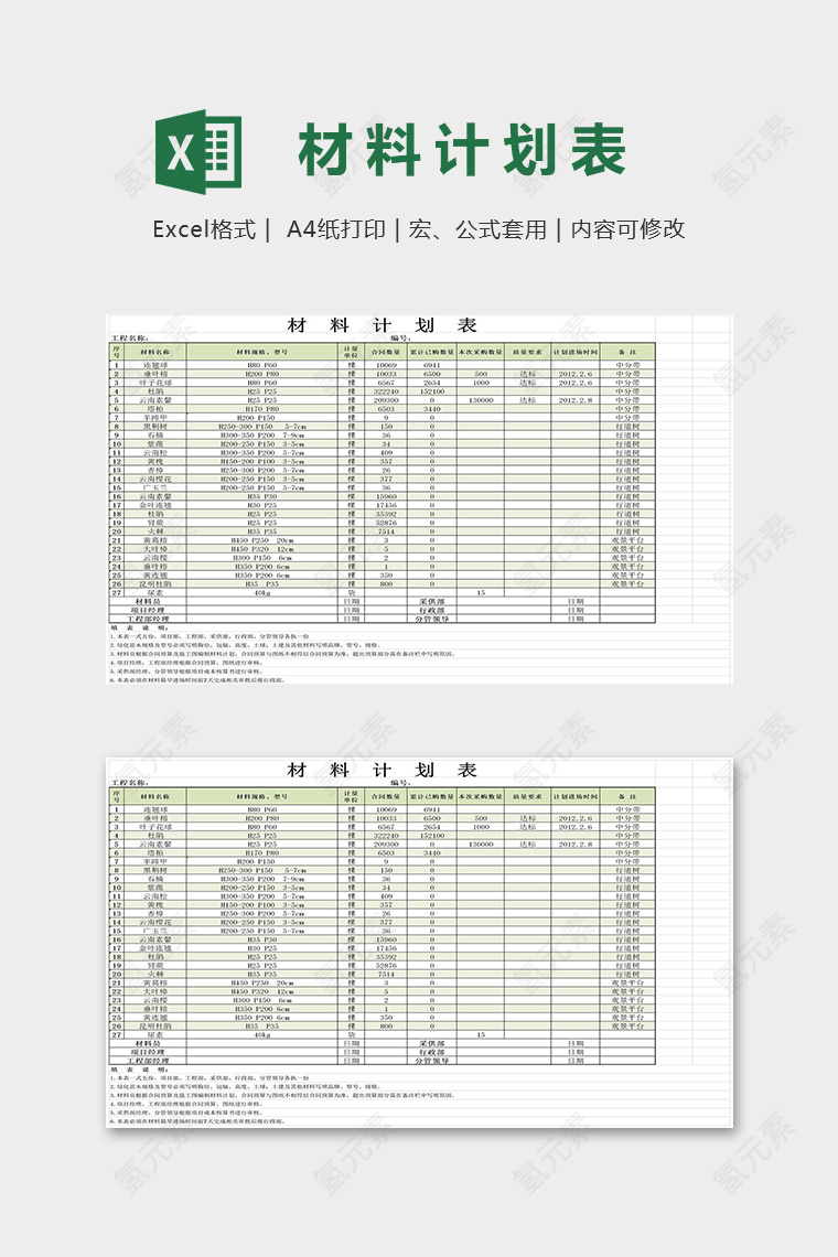 实用公司采购材料计划表模版