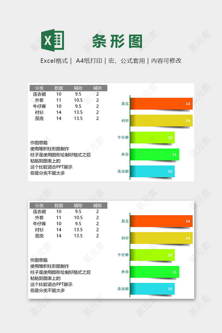 数据可视化图表变形阴影条形图excel模板