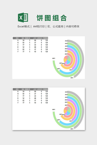 数据可视化工具多数据圆环与饼图组合excel模板下载