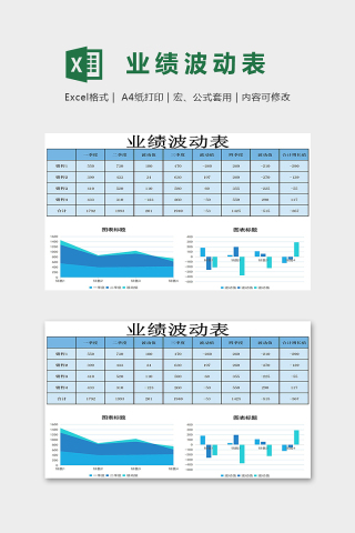 高端商业淡蓝色业绩波动表模版下载