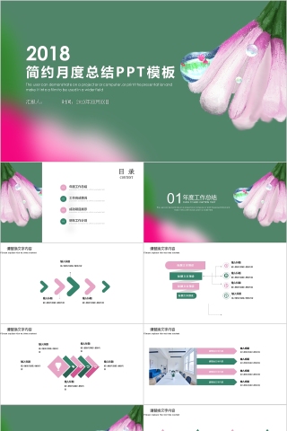 简约清新月度工作总结汇报PPT模板下载