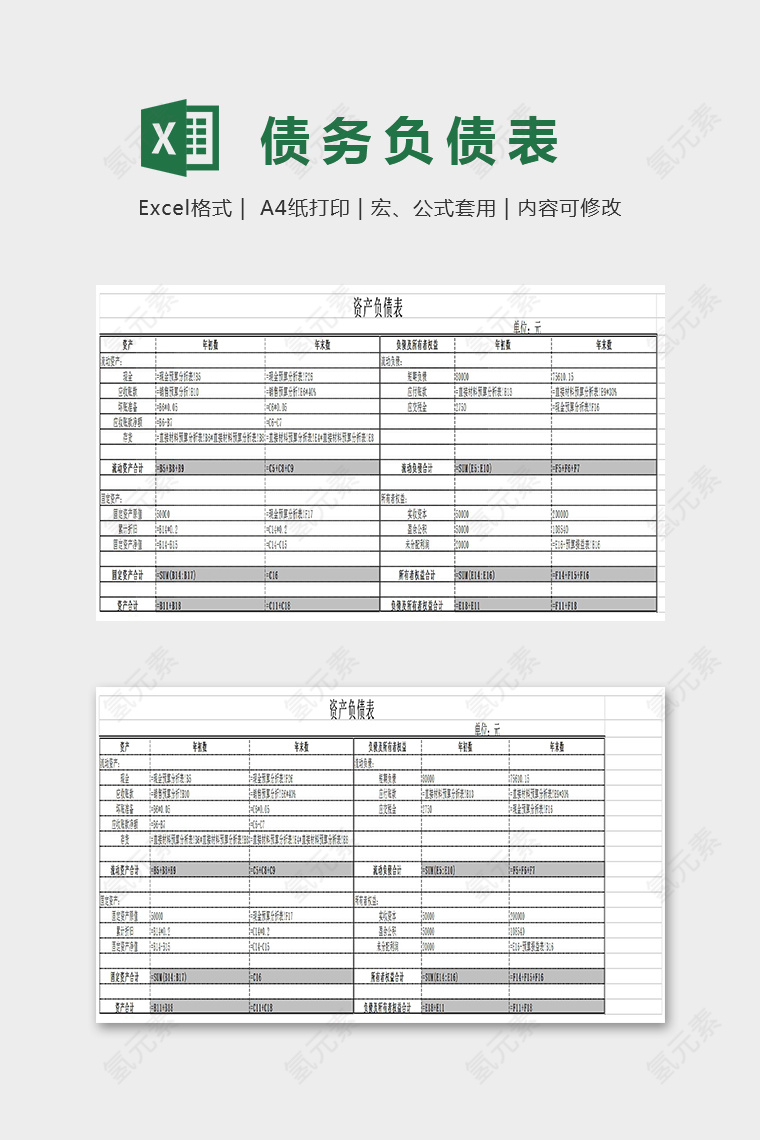 简单预算的编制资产负债表Excel