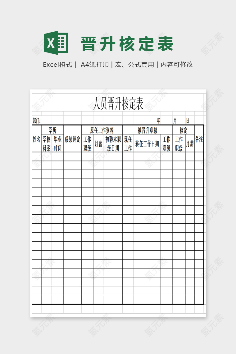 通用简单人员晋升核定表EXcel