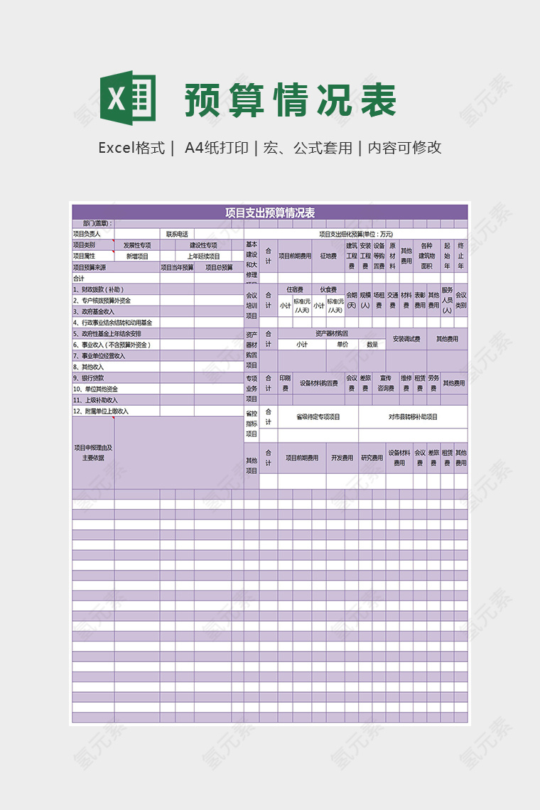 项目支出预算情况表excel模板