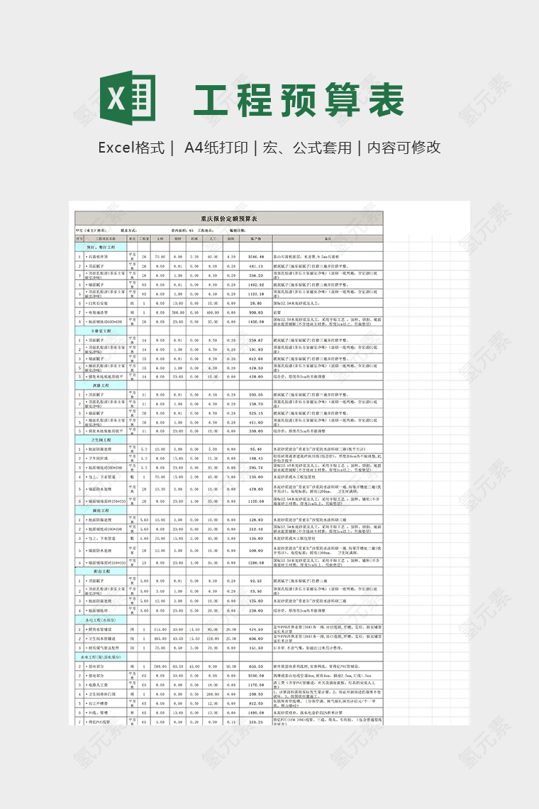 65平米全包装修预算模版