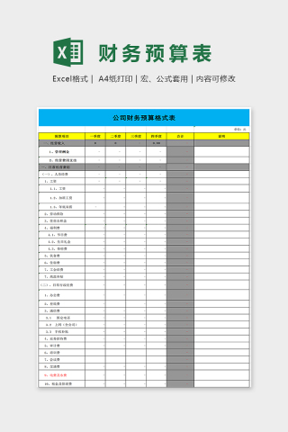 简单大方财务预算表Excel