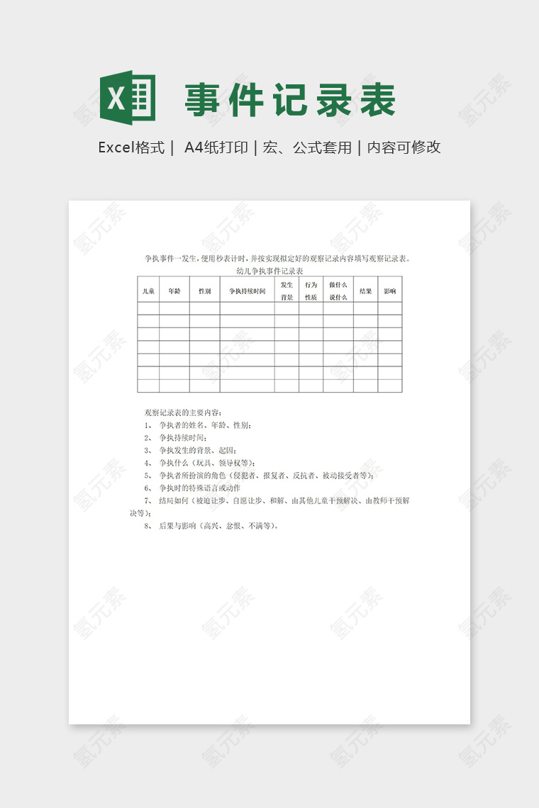 儿童依懒性程度等级评定表excel模板