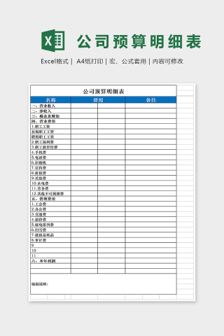 公司预算明细表Excel表格模板