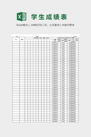 精美通用学生成绩表Excel下载