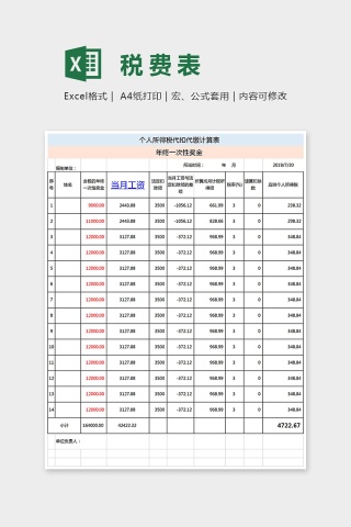 年终一次性奖金个人所得税计算审核表下载