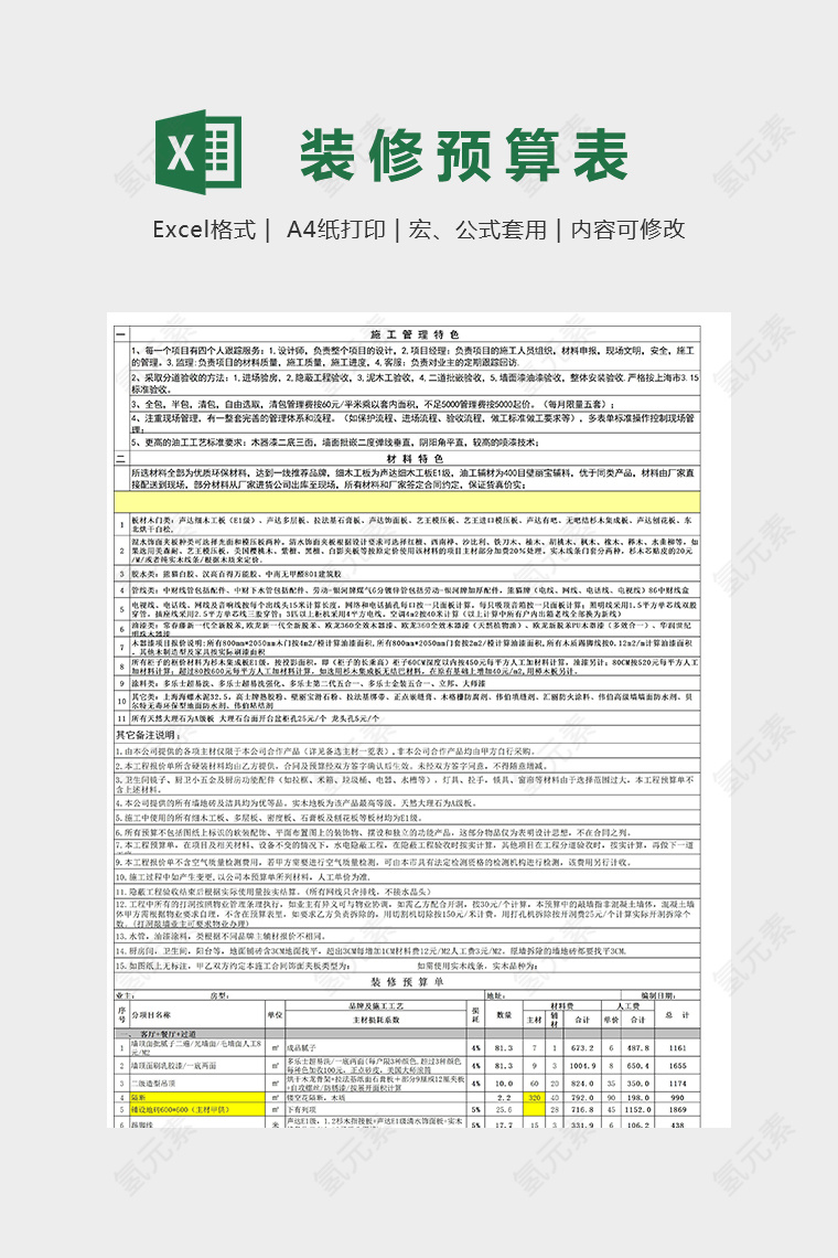 94平米家庭装修报价模版