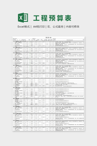 大方简单详细工程预算统计表Excel下载