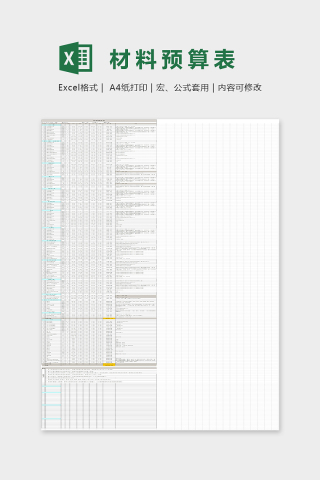 20万装140平米装修材料预算表Excel表格模板下载