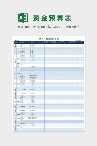 公司费用月度资金预算表excel模板下载