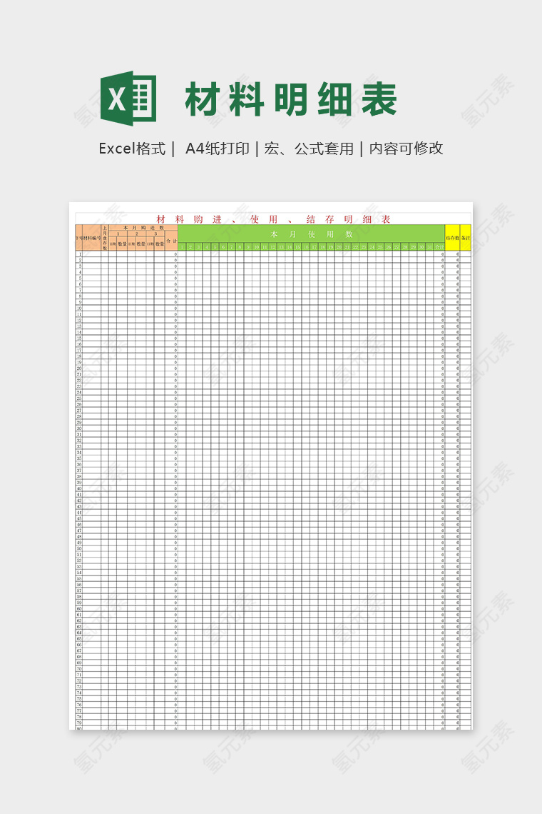 材料购进实用结存明细表模版