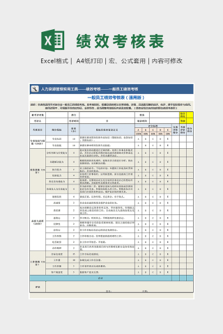 精美通用一般员工绩效考核表模板Excel下载