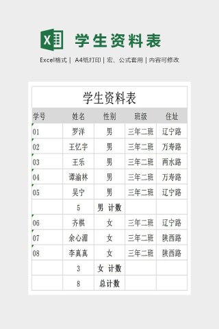 简单大方学生资料表Excel下载