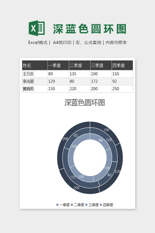 深蓝色精美深蓝色圆环图Excel下载