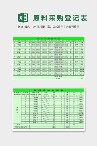 专业企业原料采购登记表excel模板下载