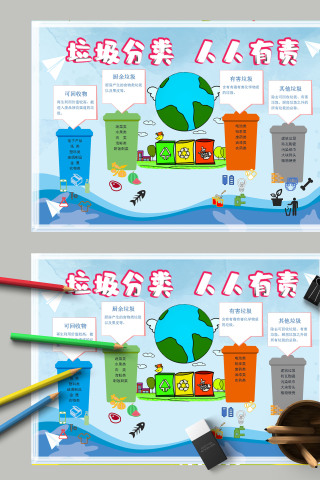 清新简约卡通垃圾分类人人有责环境保护手抄报